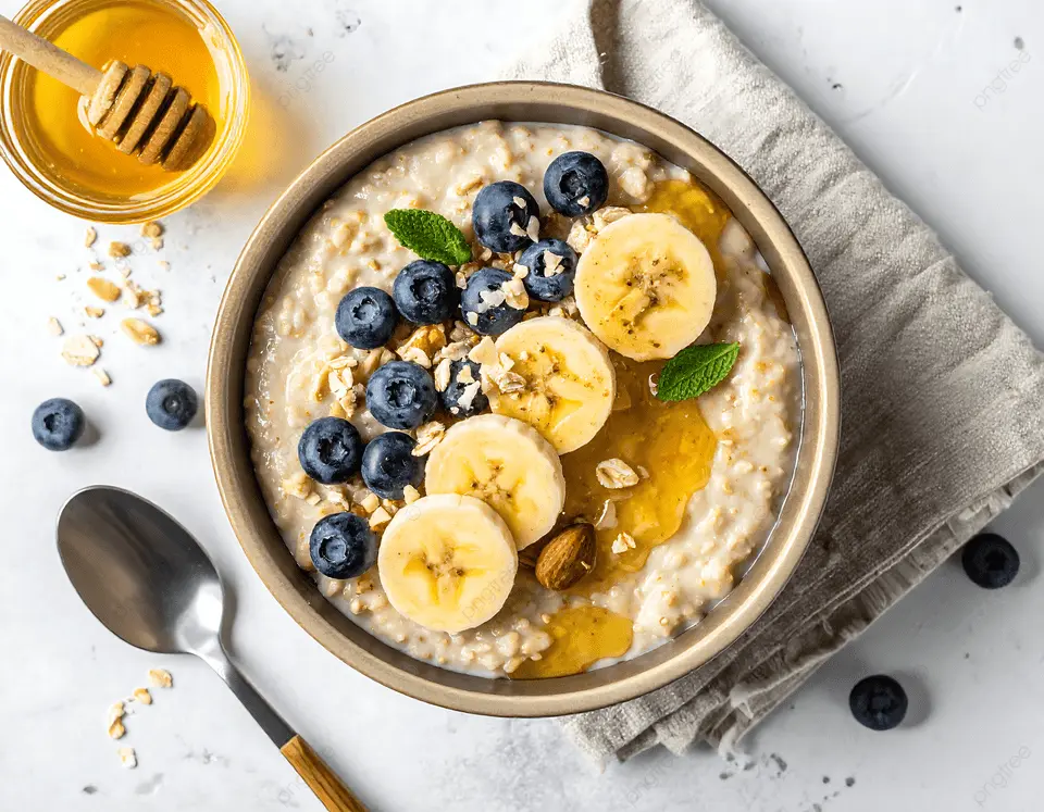 bát yến mạch đẹp mắt, trái cây nhiều màu, ly sữa hạt pastel